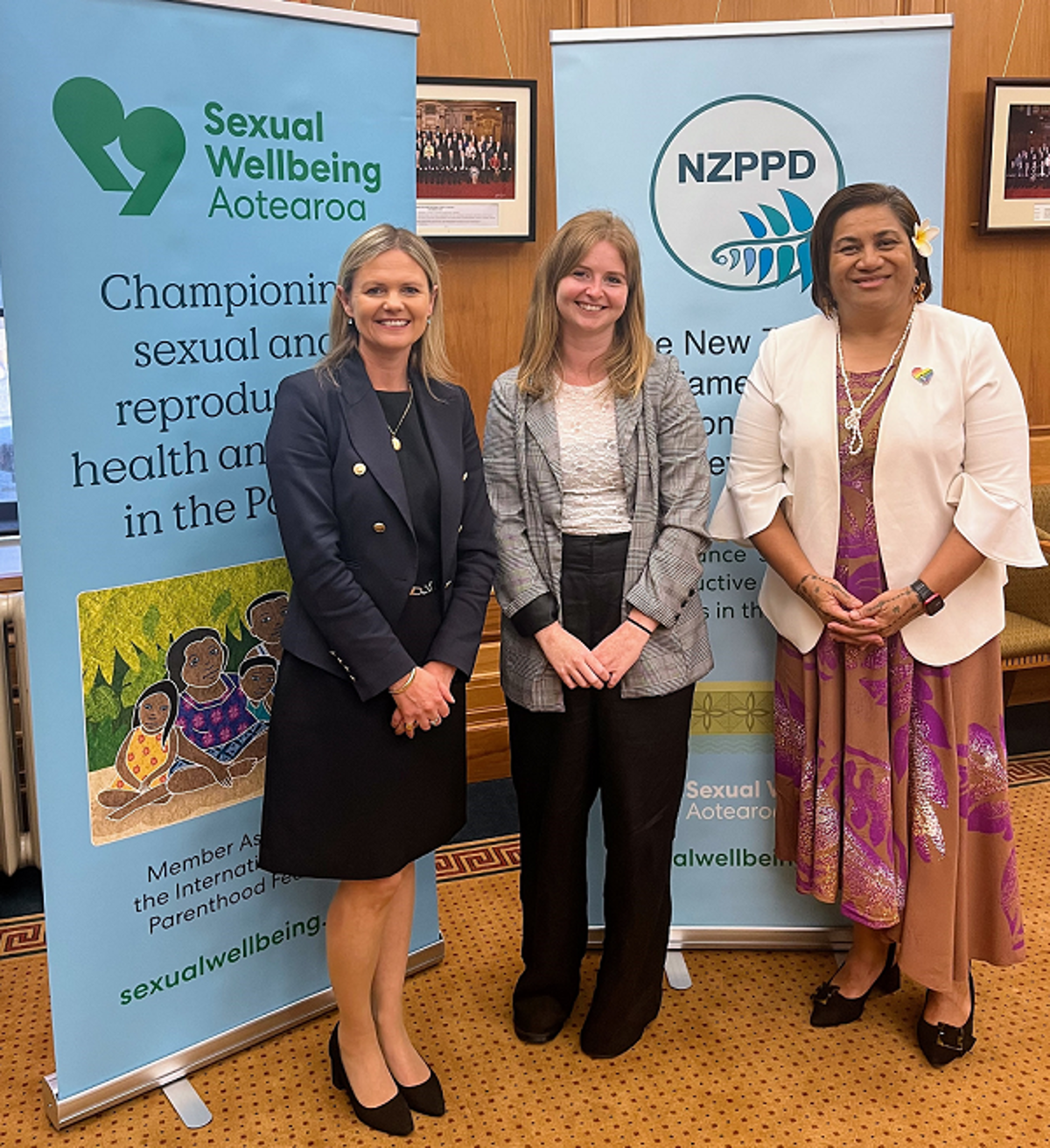Image of NZPPD chair, deputy and SWA International Programmes Manager, March 2024